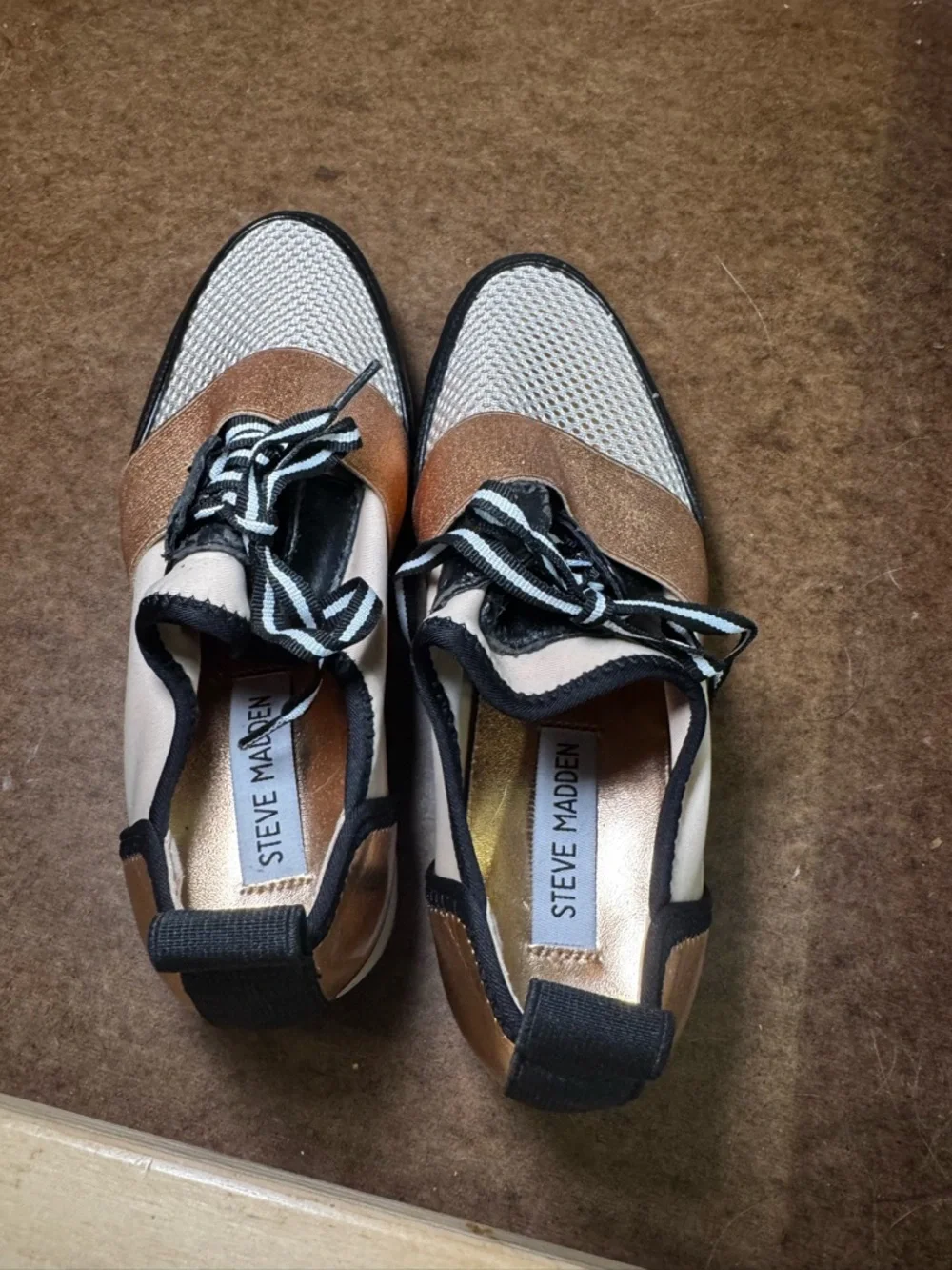 Steve Madden Black and Metallic Lace-Up Slip-On Sneakers Size 6